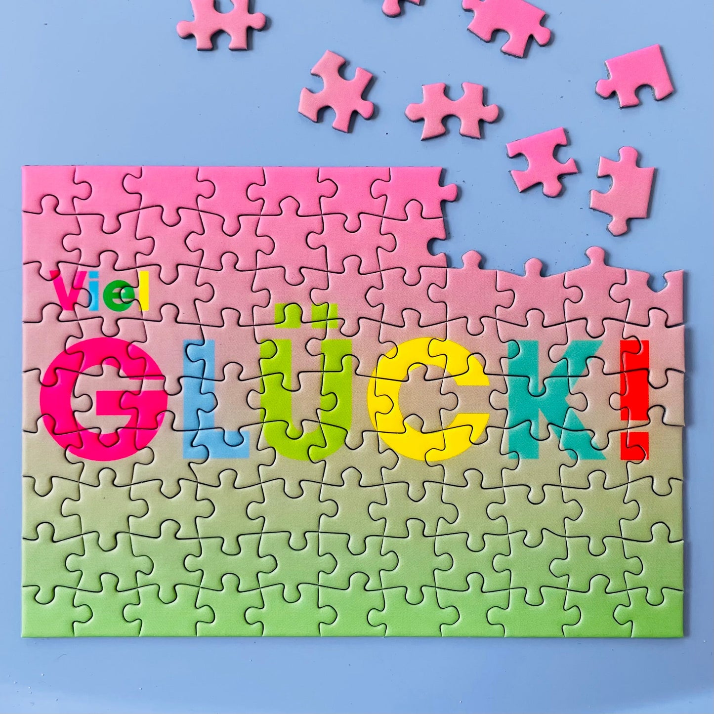 99 Teile Mini Puzzle Postkarte mit Puzzle, Motiv Viel Glück