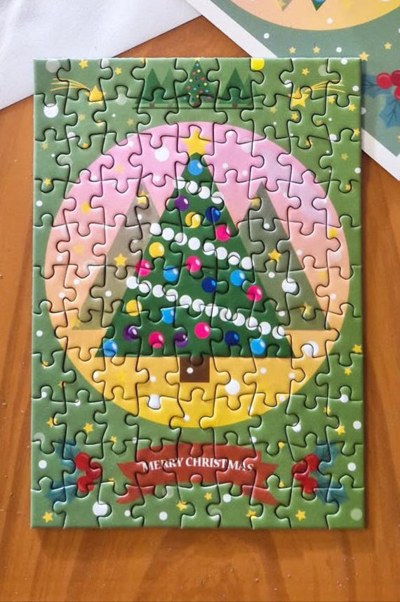 Merry Christmas Grußkarte, 99 Teile Mini Puzzle mit Postkarte, VE 10