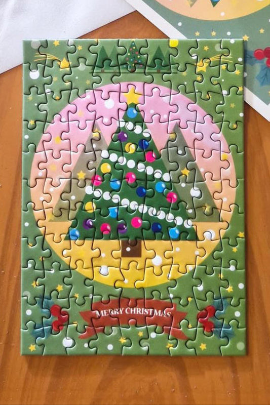 Merry Christmas Grußkarte, 99 Teile Mini Puzzle mit Postkarte, VE 10